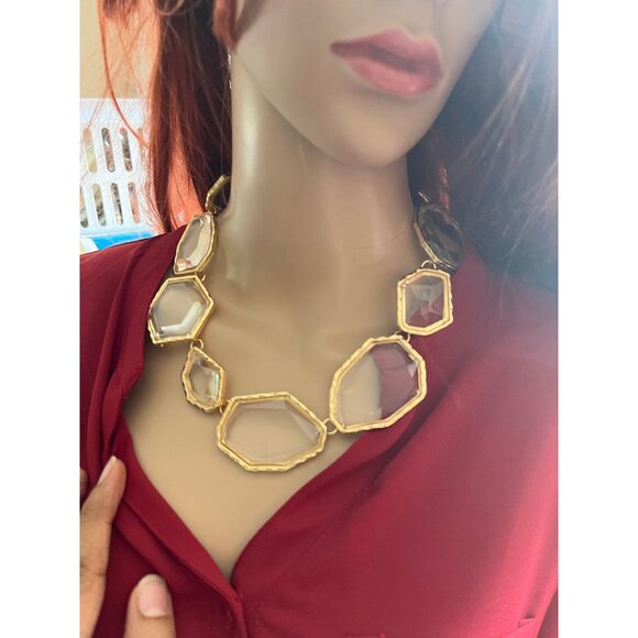 Chunky gold necklace, clear  big Link big statement oversized large necklace - Picture 1 of 6